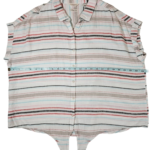 Weatherproof Vintage Washable Linen Blend Striped Button Up Shirt, Multi, Large - Picture 9 of 11